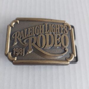Perfect Condition Brass Raleigh Lights Rodeo Belt Buckle Cattle Ranch